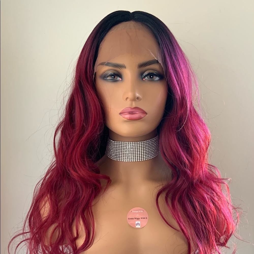 Gorgeous Red Burgundy Body Wave Lace Front Synthetic Wig